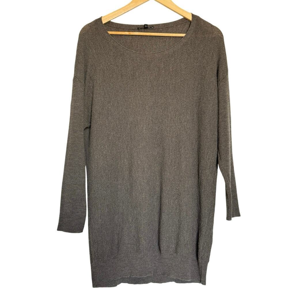 Eileen Fisher 100% Merino Wool Brown Long Sleeve Knit Round Neck Top Size L